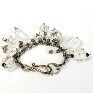 Vintage Resin/Plastic & Silver Tone Faux Pearl Beaded Bracelet